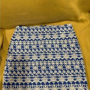 LOFT Blue and White Lace Pattern Pencil Skirt